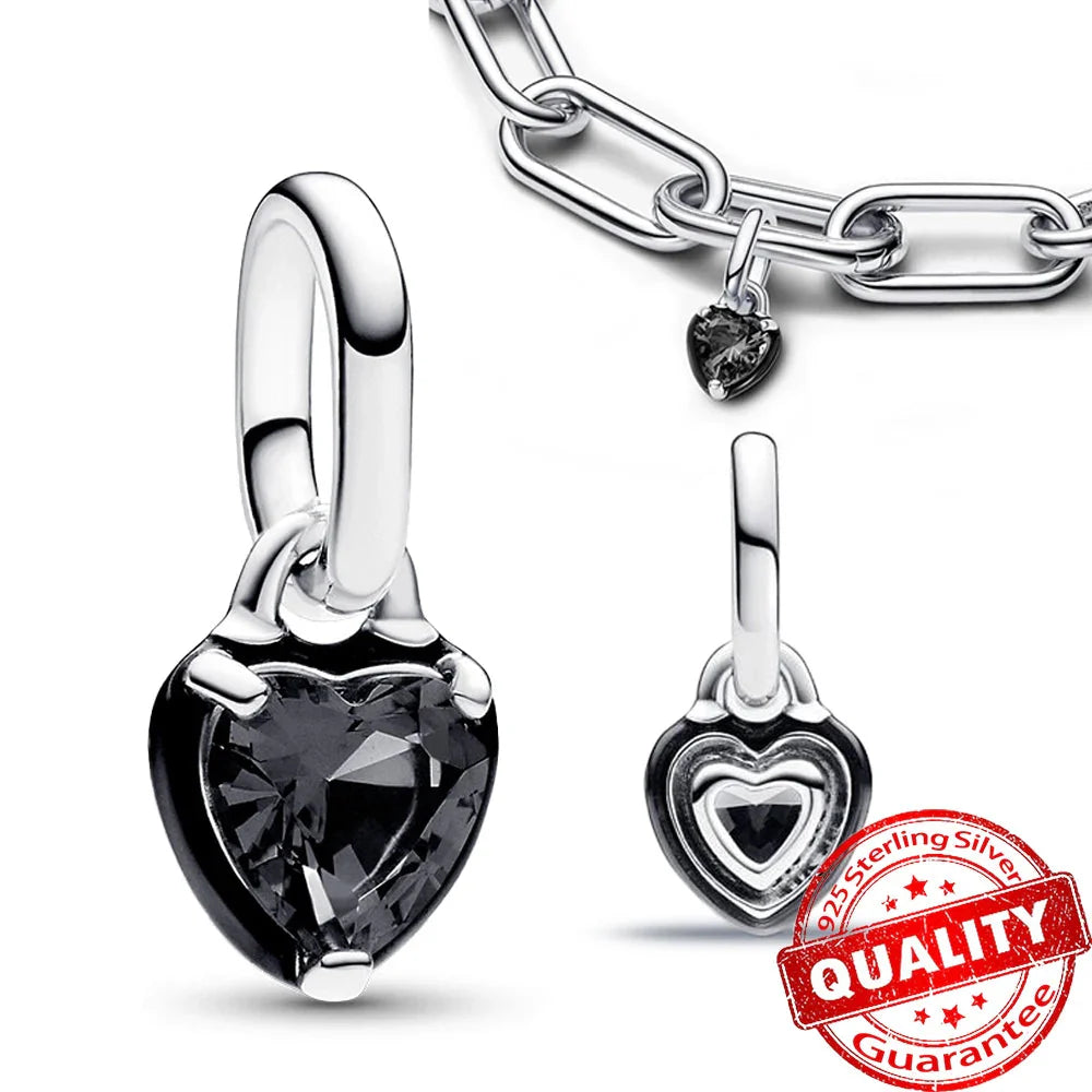 Sparkling Star Mini Dangle Charm - 925 Sterling Silver Green Heart Charm for Me Bracelet, Zircon & Crystal Accent, Customizable Girl Party Jewelry