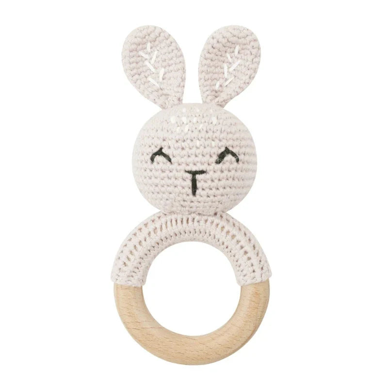BPA Free Baby Wooden Teether Crochet Rattle Toy for Newborns