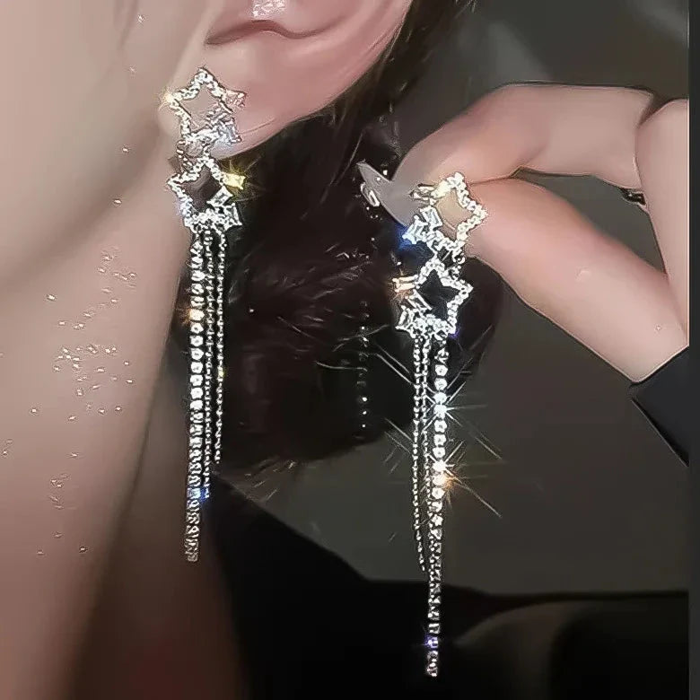 2024 Stars Tassel Earrings – Korean Rhinestone Drop Earrings for Women