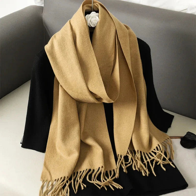 62-Color Winter Cashmere Scarf – Warm Tassel Pashmina Wrap for Women