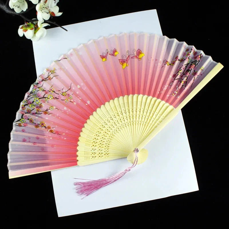 Hand Fan Foldable Silk Fan Noodles Bamboo Fan Bones Halloween Cosplay Prop Christmas Wedding Decoration Party Gifts Art Crafts