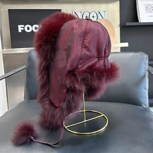 2025 100% Real Fox Fur Hats Women's Russian Ushanka Aviator Trapper Snow Skiing Hat Caps Earflap Winter Raccoon Fur Bomber Hat