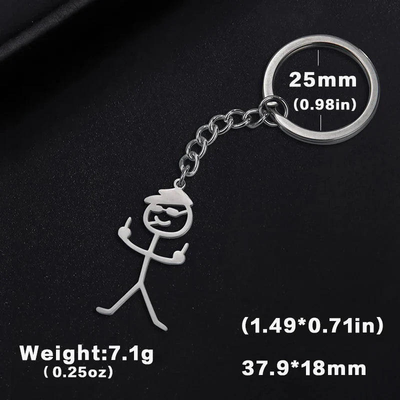 Teamer Funny Middle Finger Stickman Keychain 2025 Cute Trend School Bag Car Key Pendant Couple New Trinket Gift Keyring