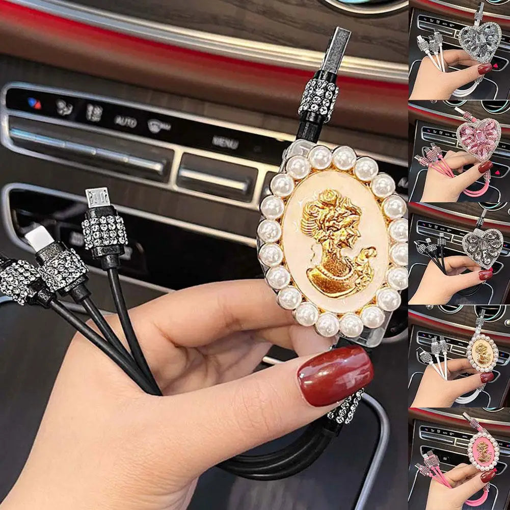 Bling Diamond Goddess Love Car Charger USB Multi Charging Universal Auto Charging New Three-In-One Cable Cable Data Fast Di N2K7