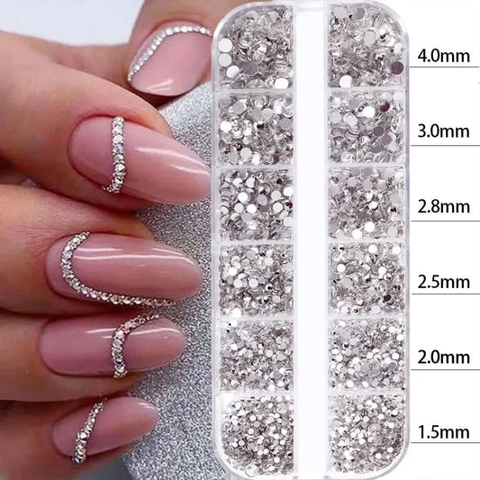 2400+ Shiny Clear Crystal Nail Rhinestones - Mixed Sizes & Shapes Flatback Gems