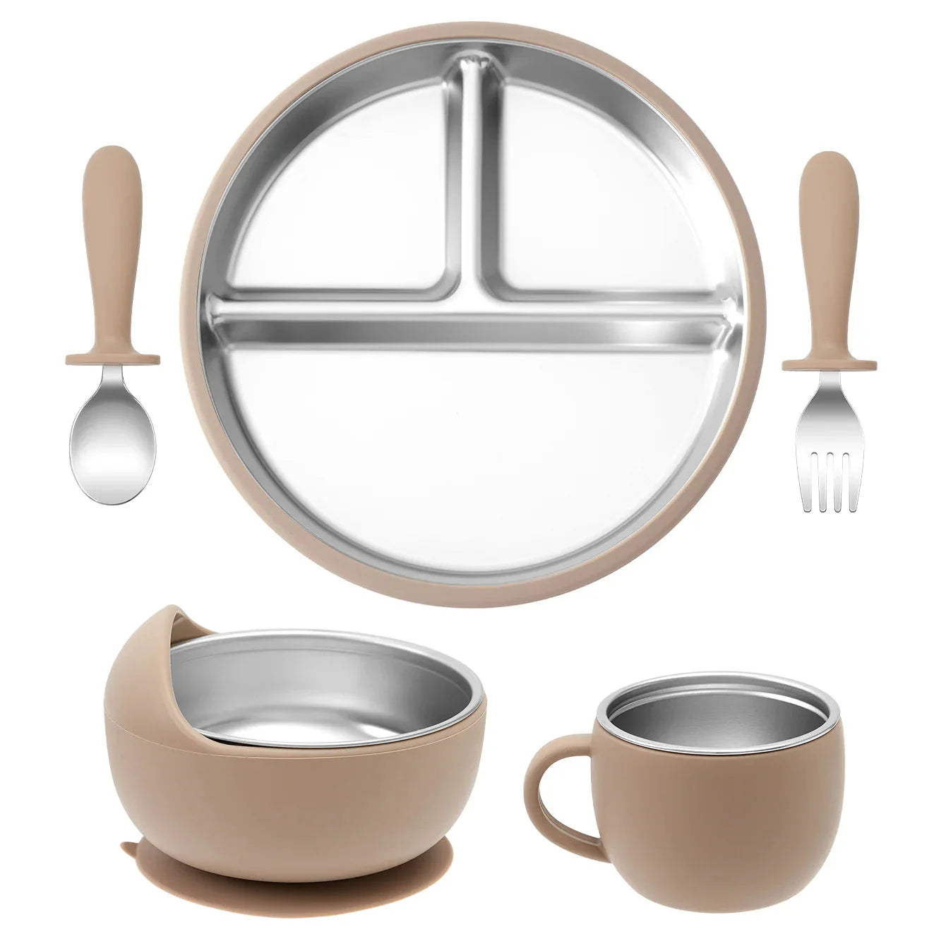 Stainless Steel Baby Feeding Set with Silicone Sucker
