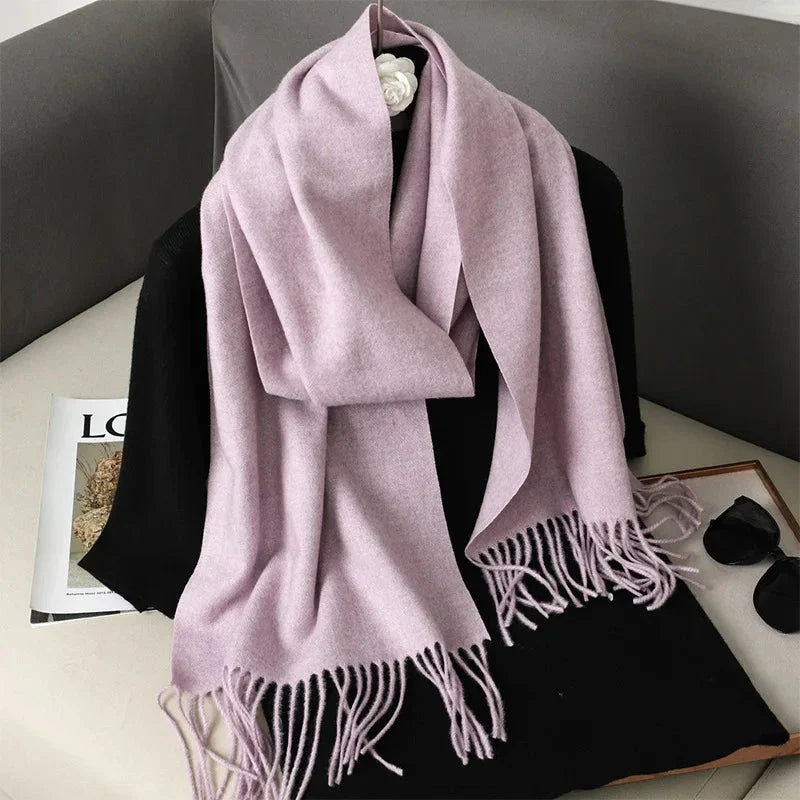 62-Color Winter Cashmere Scarf – Warm Tassel Pashmina Wrap for Women