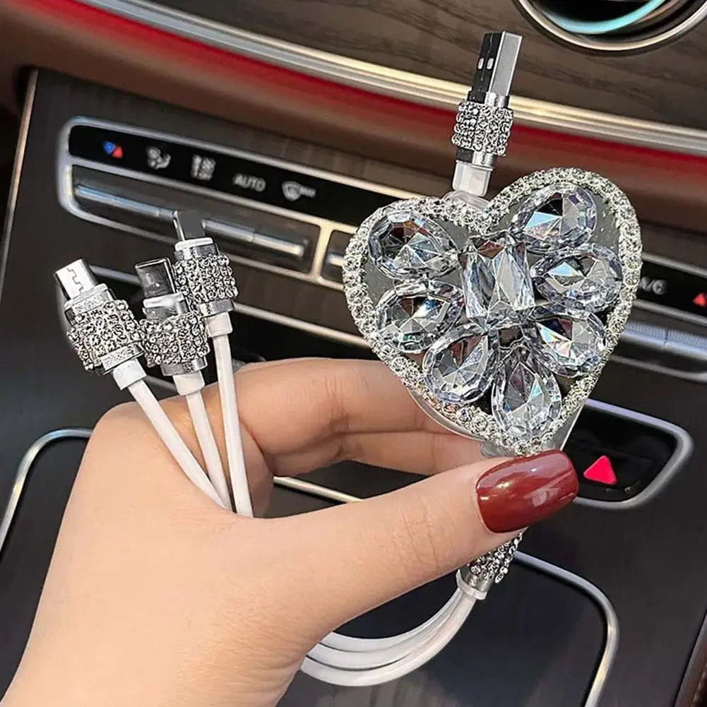 Bling Diamond Goddess Love Car Charger USB Multi Charging Universal Auto Charging New Three-In-One Cable Cable Data Fast Di N2K7