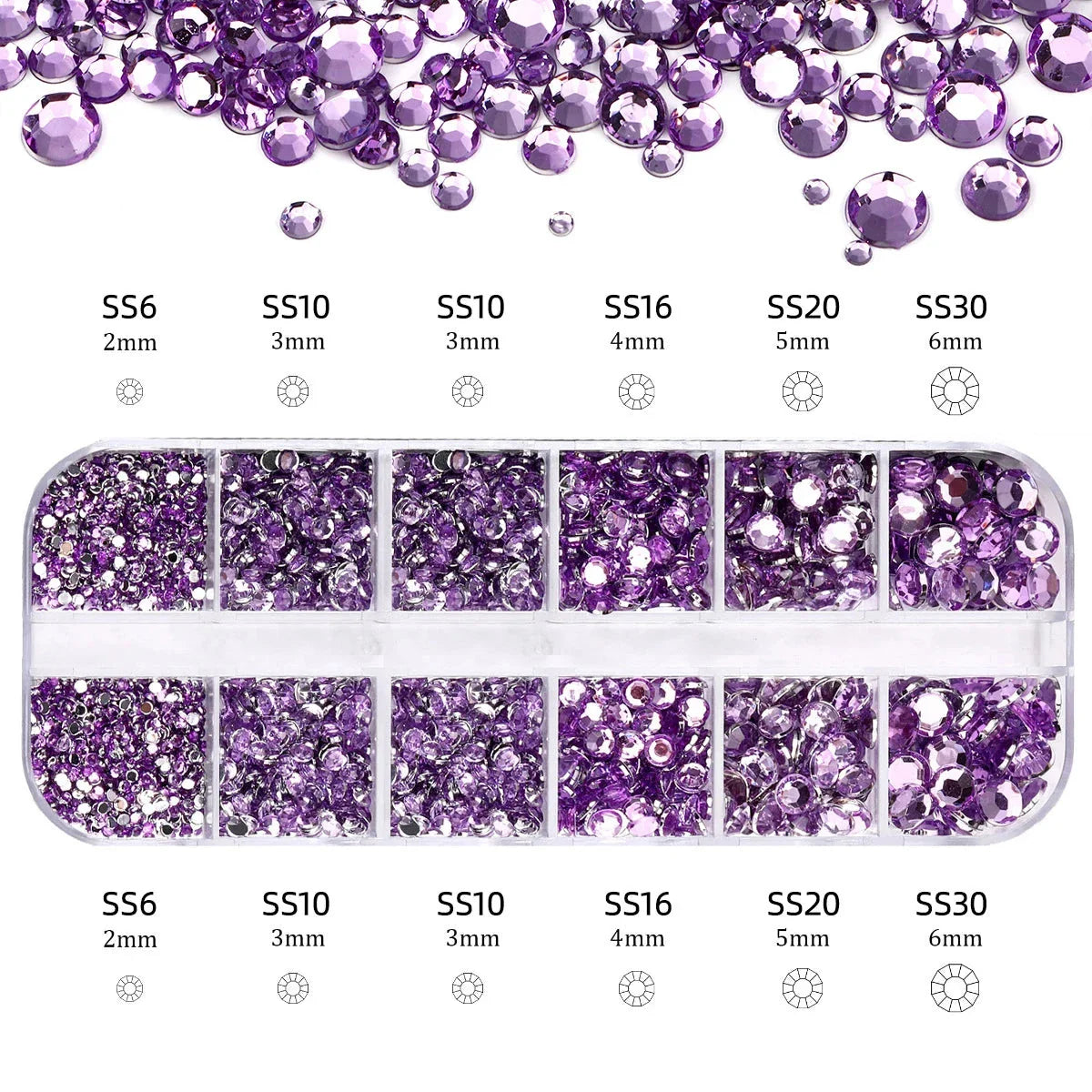 2400+ Shiny Clear Crystal Nail Rhinestones - Mixed Sizes & Shapes Flatback Gems