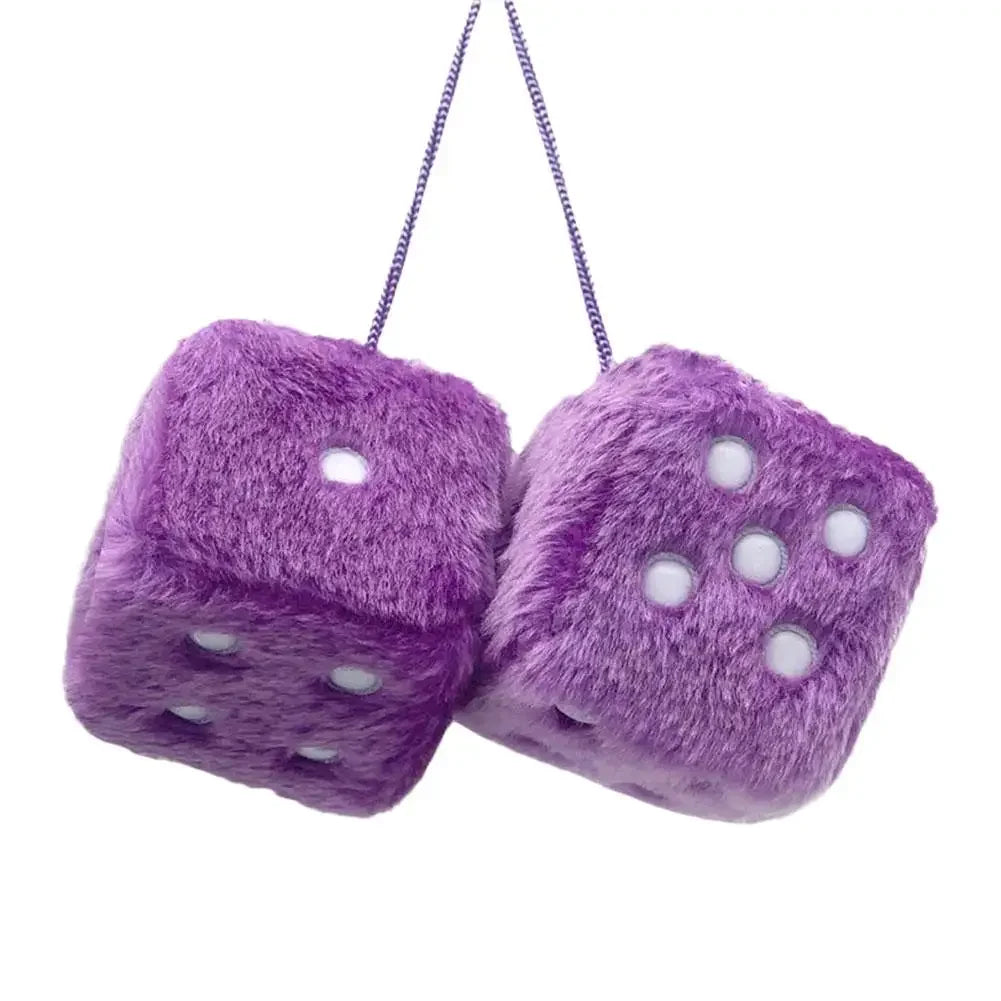 Fuzzy Plush Dice for Car Mirror Pair of Retro Pink Dice with White Dots for Car Interior Hanging Ornament Decoration