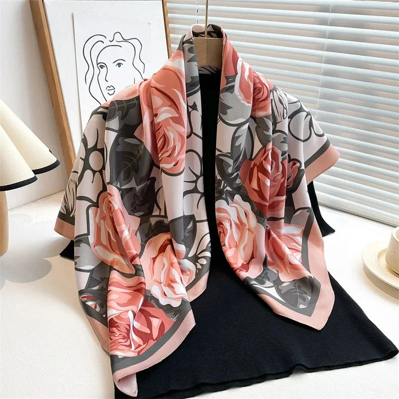 90x90cm Square Silk-Feel Scarf – Luxury Women’s Shawl & Head Wrap