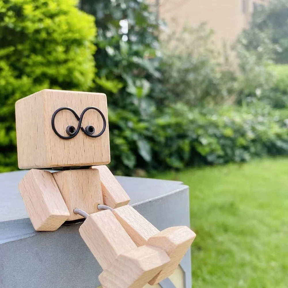 New Car Handmade Shaking Feet Wooden Doll Car Dashboard Desktop Decoration Ornament Shaking Wooden Man Figurine Bobblehead Doll