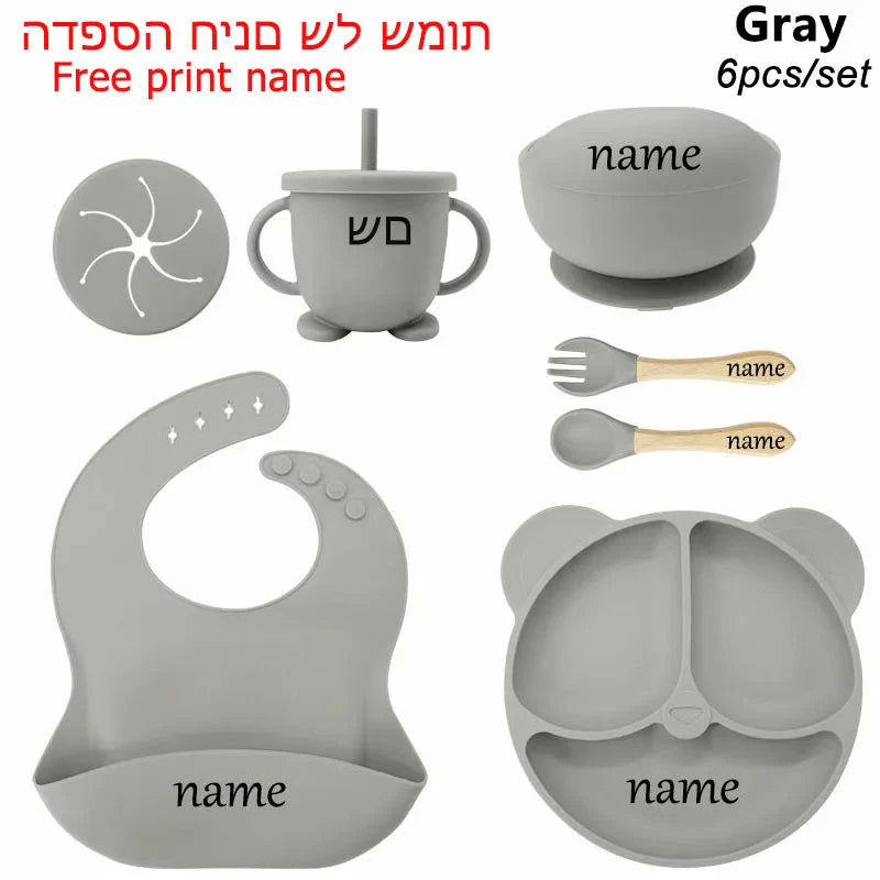 Baby Feeding Plate Set Suction Bowl Silicone Tableware 6PCS