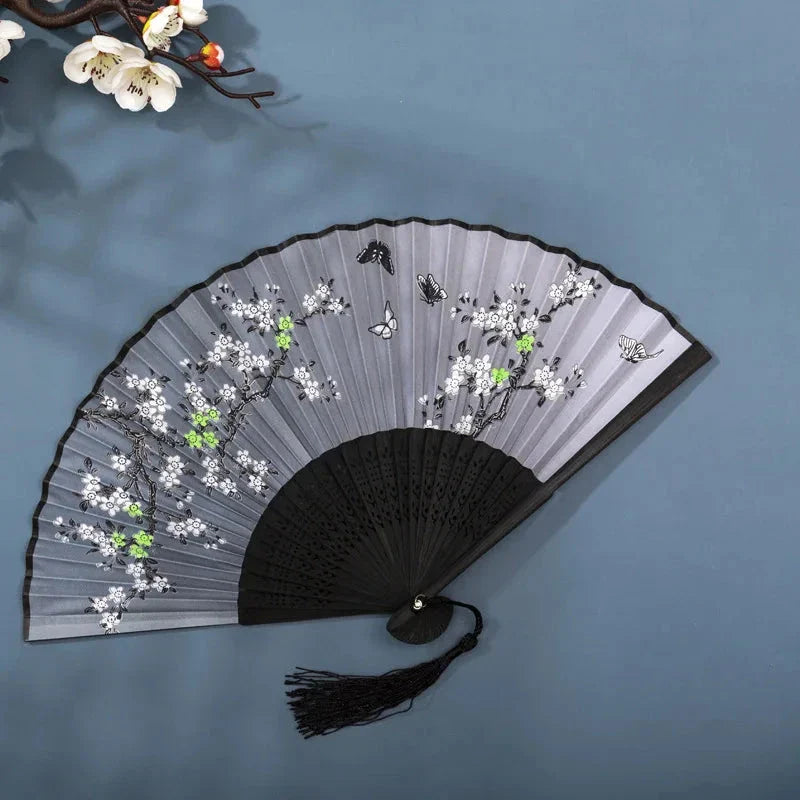 Hand Fan Foldable Silk Fan Noodles Bamboo Fan Bones Halloween Cosplay Prop Christmas Wedding Decoration Party Gifts Art Crafts