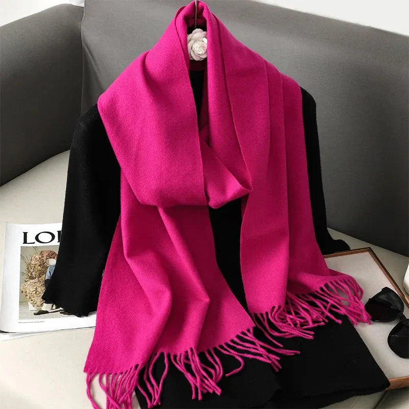 62-Color Winter Cashmere Scarf – Warm Tassel Pashmina Wrap for Women