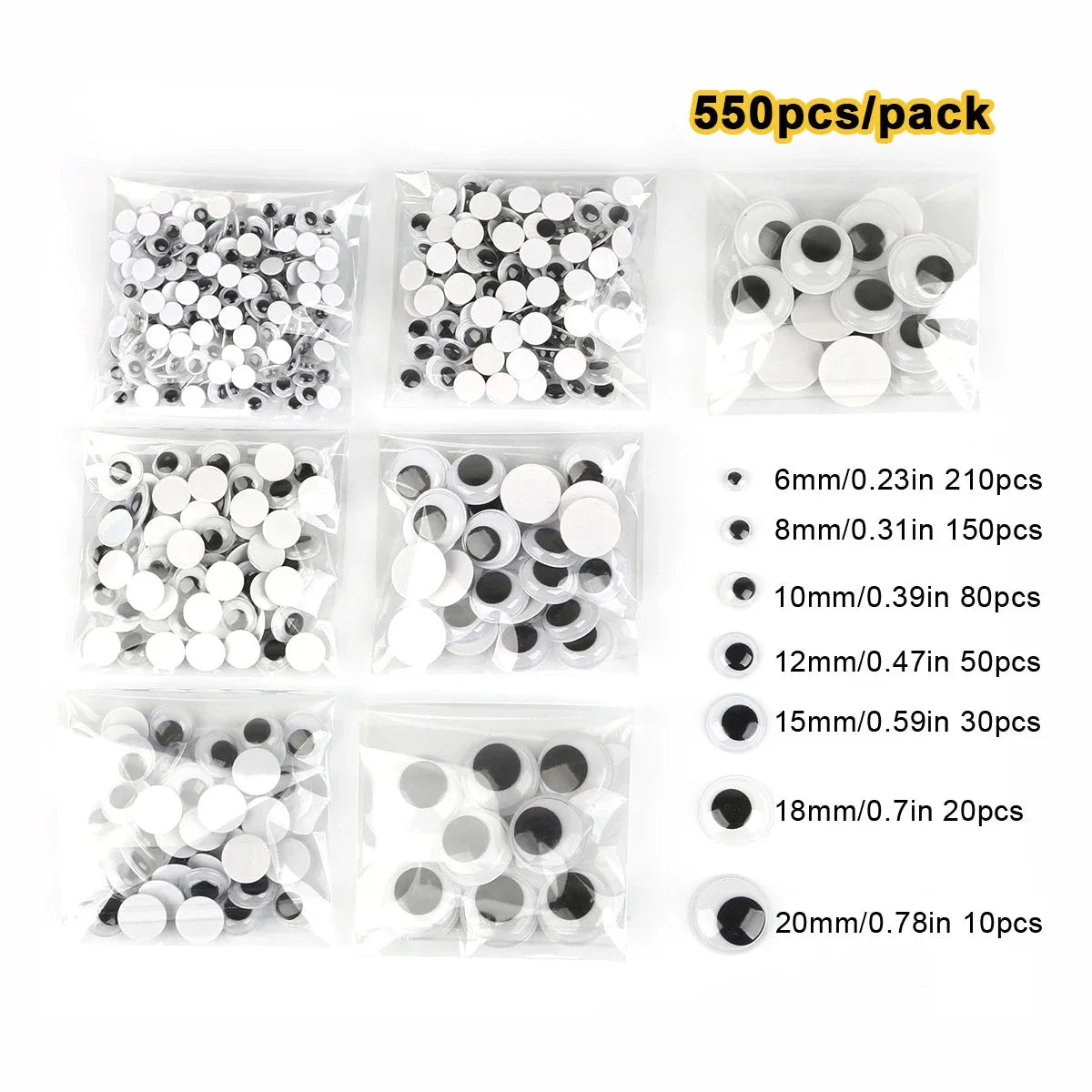 Self-Adhesive Googly Wiggle Eyes - 100/200/550pcs for DIY Crafts & Handmade Toys