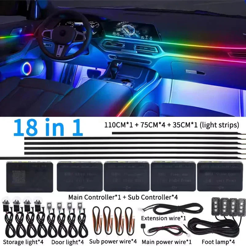 Universal 18-in-1 RGB Car Ambient Light – Interior Neon Strip Kit