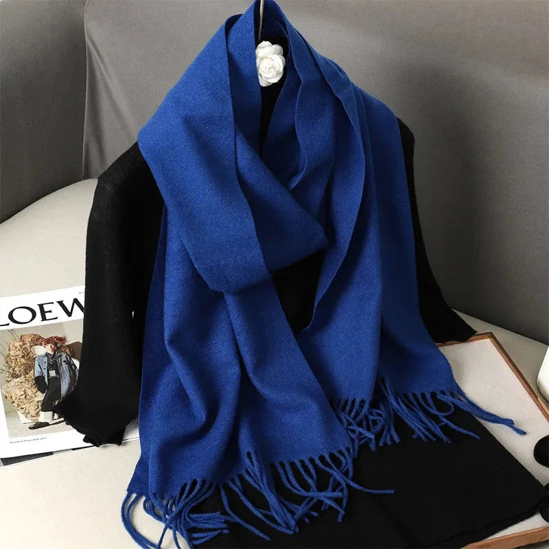 62-Color Winter Cashmere Scarf – Warm Tassel Pashmina Wrap for Women