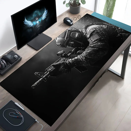 Large Tactical Soldier Mouse Pad – Non-Slip XXL Desk Mat with Stitched Edges, Gaming Accessories for FPS and Home Use