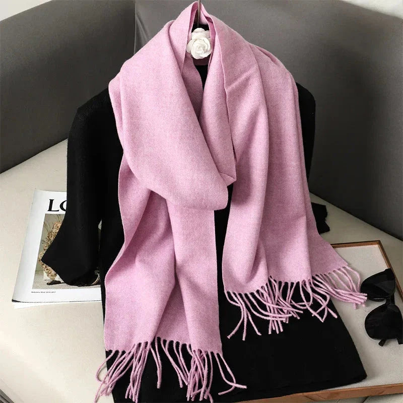62-Color Winter Cashmere Scarf – Warm Tassel Pashmina Wrap for Women