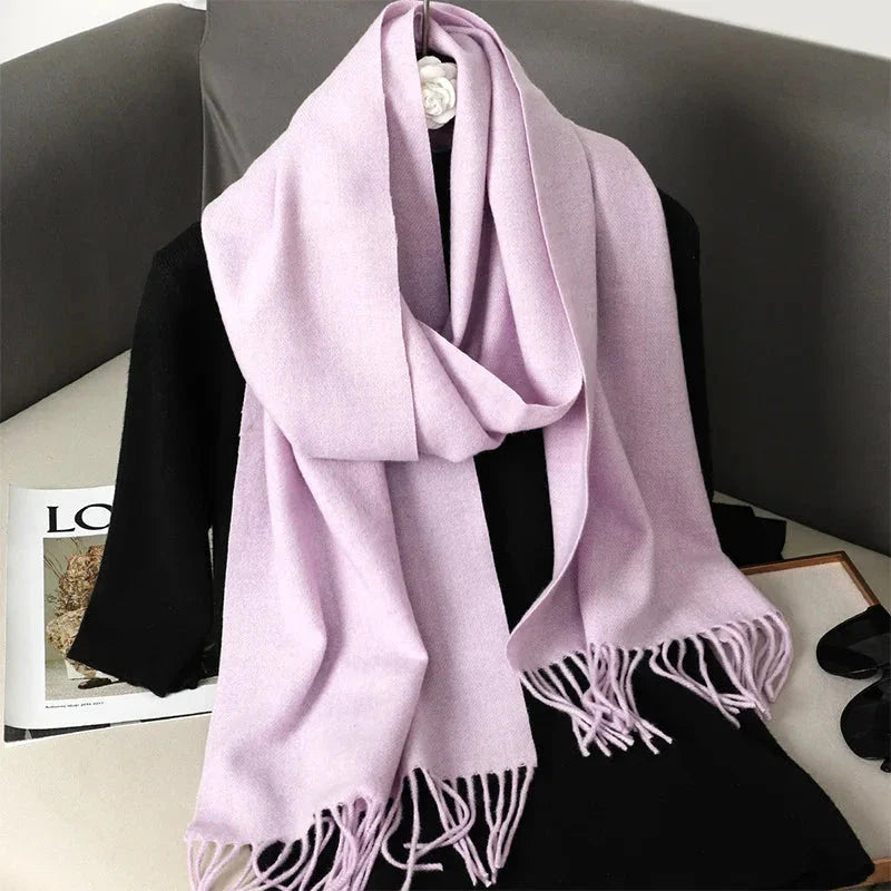 62-Color Winter Cashmere Scarf – Warm Tassel Pashmina Wrap for Women