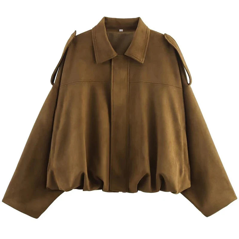 Women’s Suede Bomber Jacket – Cropped Racing Style