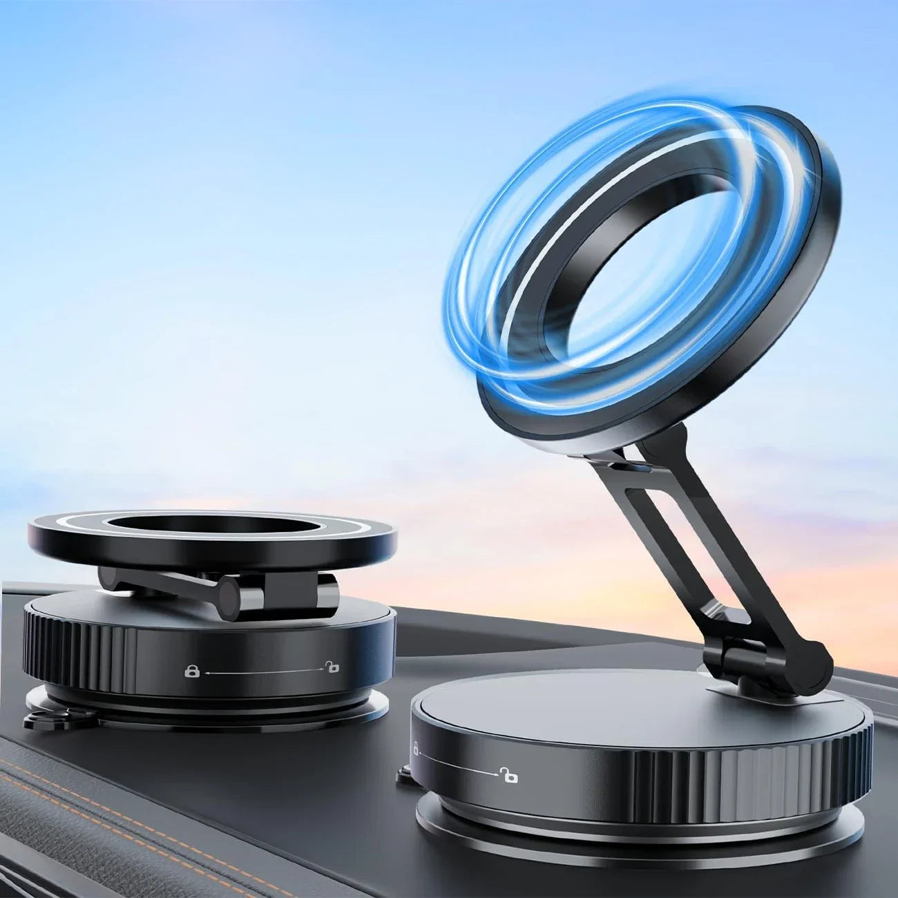 360° Foldable Vacuum Magnetic Phone Holder, Magnetic Car Phone Mount, Hands-Free Suction Cup Phone Holder for Smooth Surface