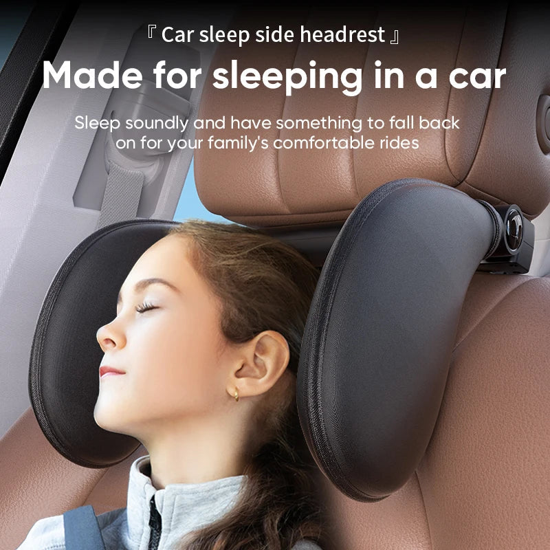 Ergonomic 360° Adjustable Auto Cervical Pillow with Memory Foam & Side Pads One-Click Sleep Headrest for Car Travel BMW Benz