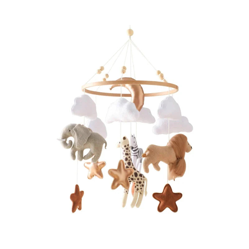 Wooden Crib Mobile Bed Bell with Soft Felt Animals