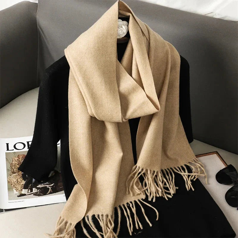 62-Color Winter Cashmere Scarf – Warm Tassel Pashmina Wrap for Women