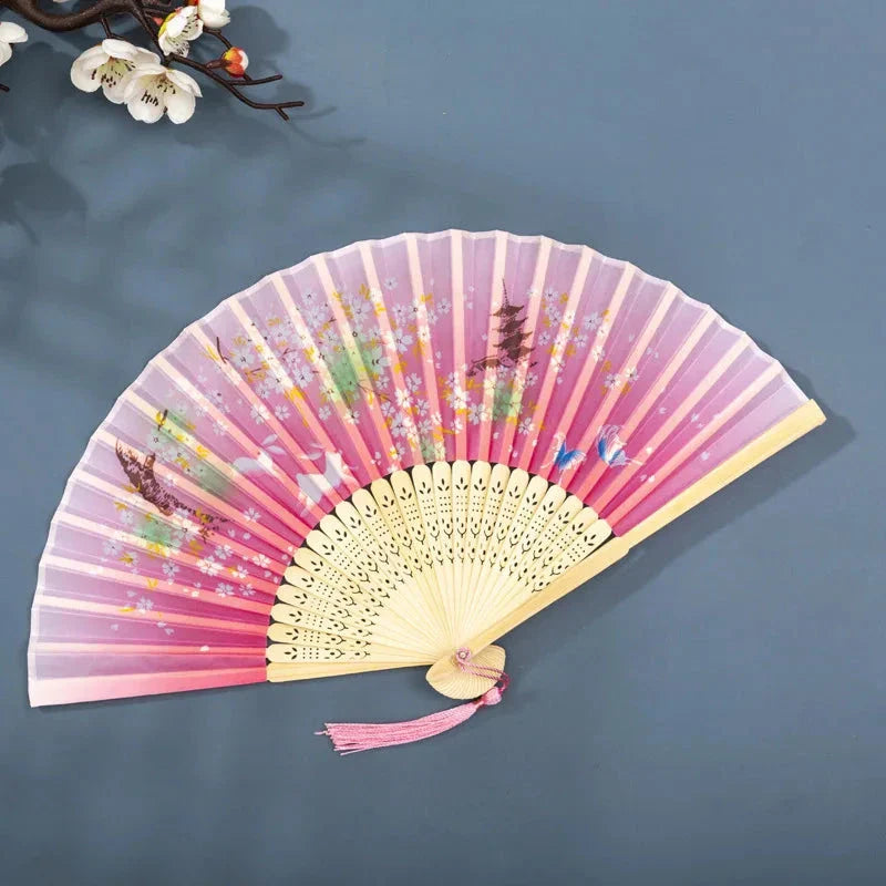 Hand Fan Foldable Silk Fan Noodles Bamboo Fan Bones Halloween Cosplay Prop Christmas Wedding Decoration Party Gifts Art Crafts