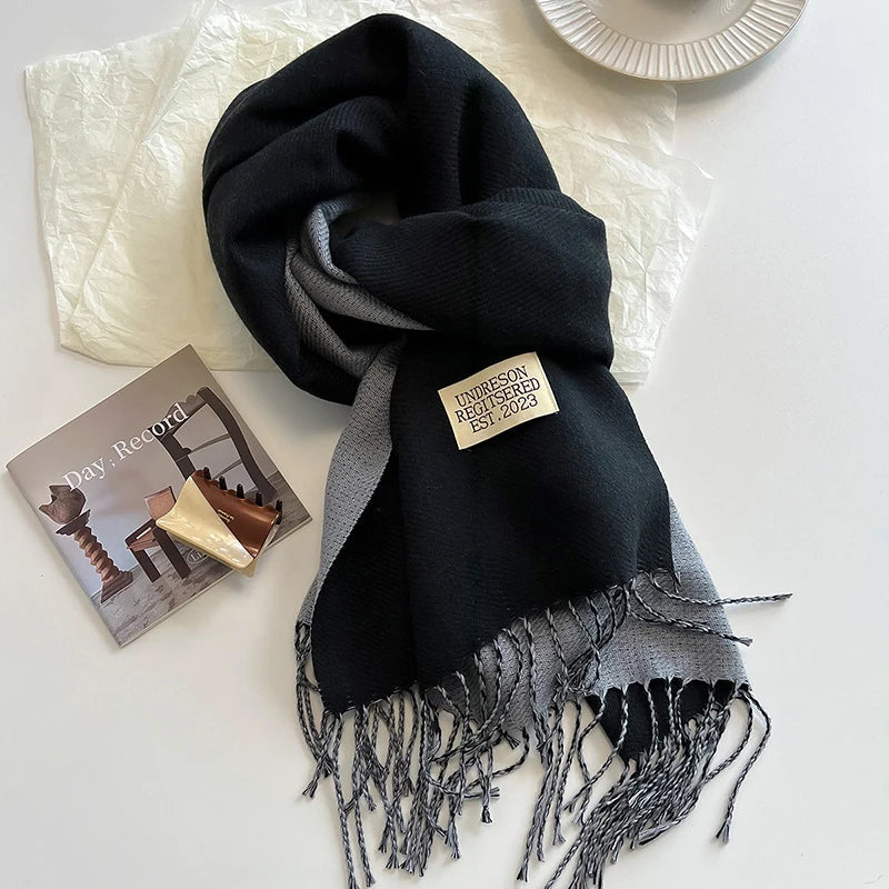 2023 Korean Style Cashmere Winter Scarf for Women – Knitted Double-Sided Solid Color Wrap | Soft Warm Fashion Neckerchief Shawl
