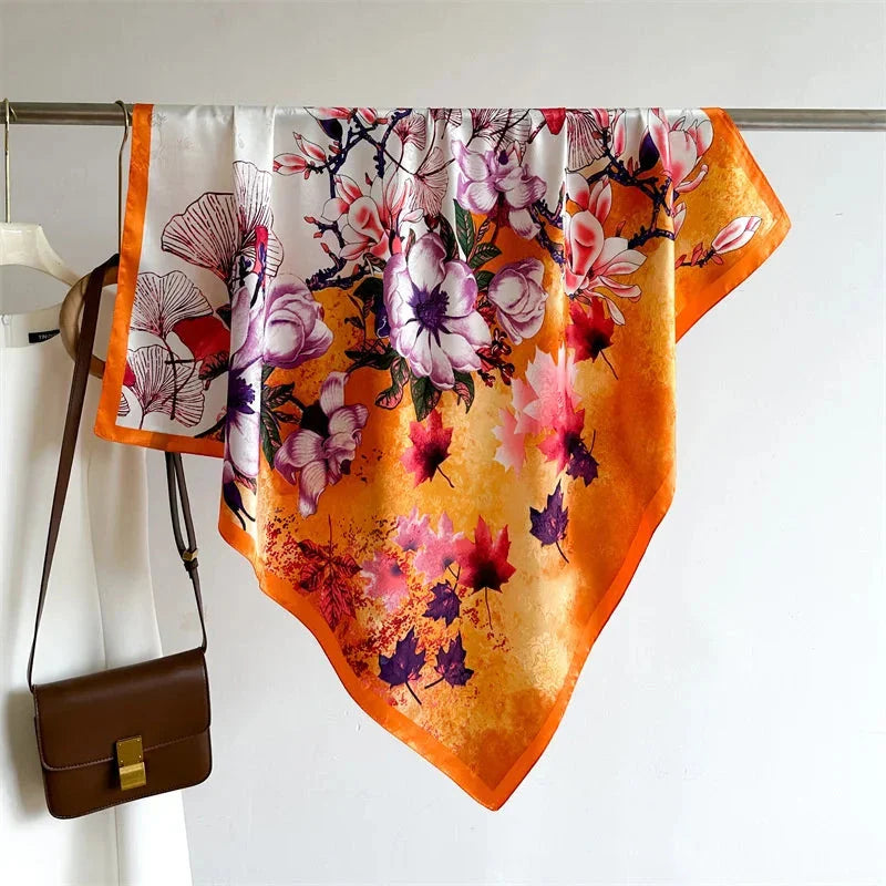 90x90cm Square Silk-Feel Scarf – Luxury Women’s Shawl & Head Wrap