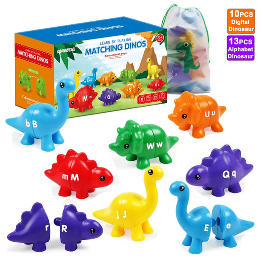 Dinosaur Matching Game – Alphabet & Number Montessori Learning Toy for Kids, Colors, Letters & Numbers Educational Game