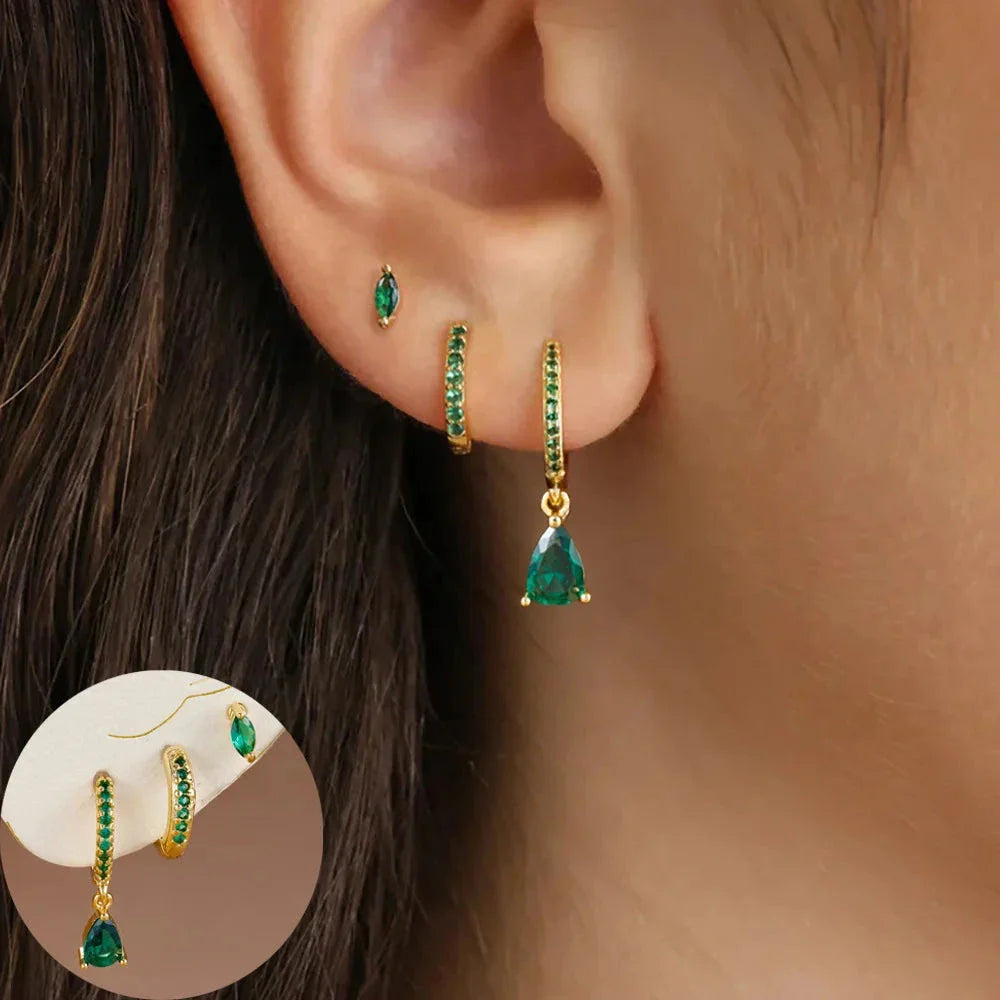 3-Piece Star Drop Earrings Set – 18K Gold Stainless Steel Dangle Jewelry