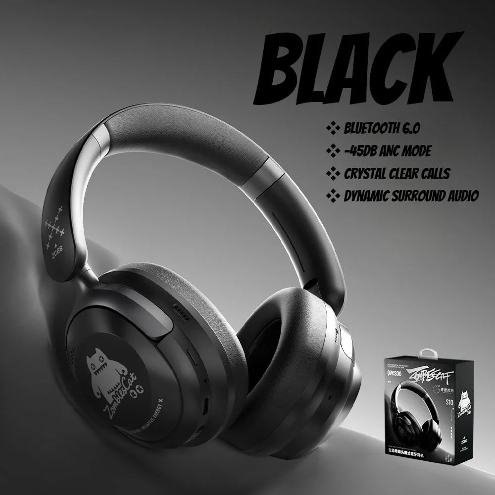 Zombies Cat S10 ANC Bluetooth Headphones -45dB Active Noise Cancellation Headset Immersive Stereo Over-ear Wireless Earphones