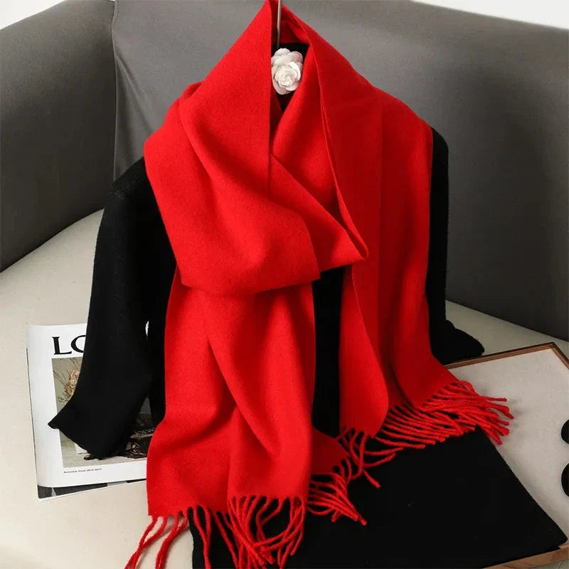 62-Color Winter Cashmere Scarf – Warm Tassel Pashmina Wrap for Women