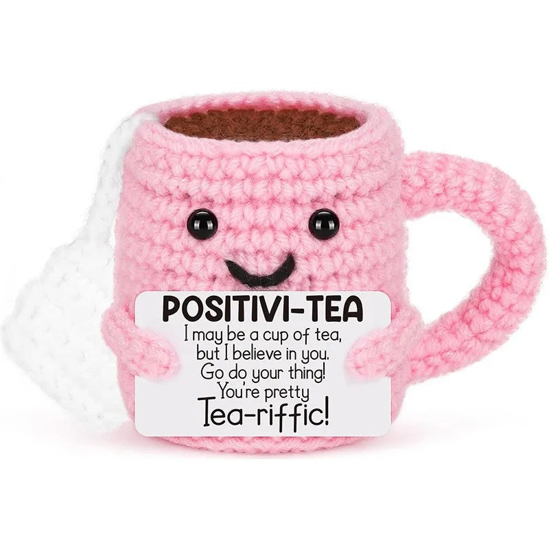 Funny Crochet Emotional Support Coffee Doll With Card Desktop Ornament Handmade Knitted Coffee Dolls Christmas Gifts Home Decor