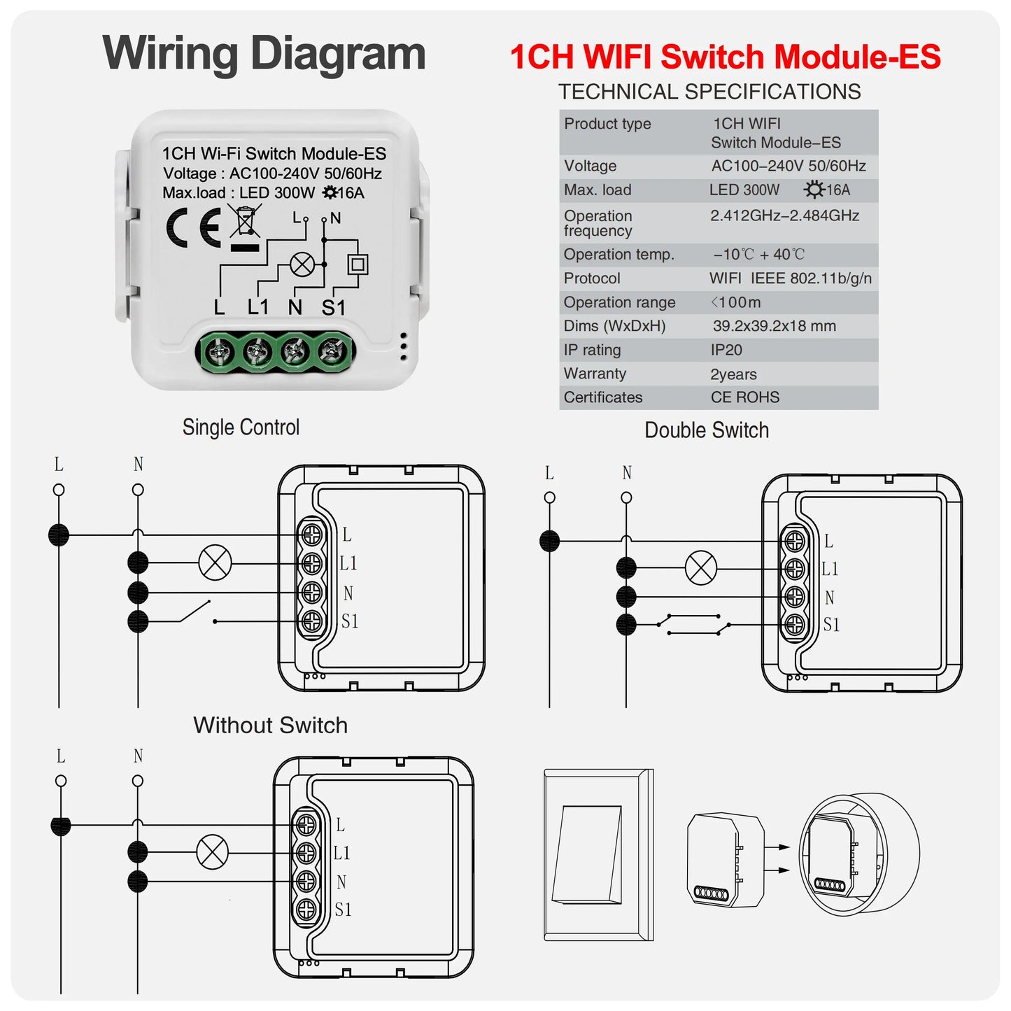 GIRIER Tuya Smart Wifi Switch Module with Energy Metering 2 Way Control Function 16A Works with Alexa Google Home Yandex Alice