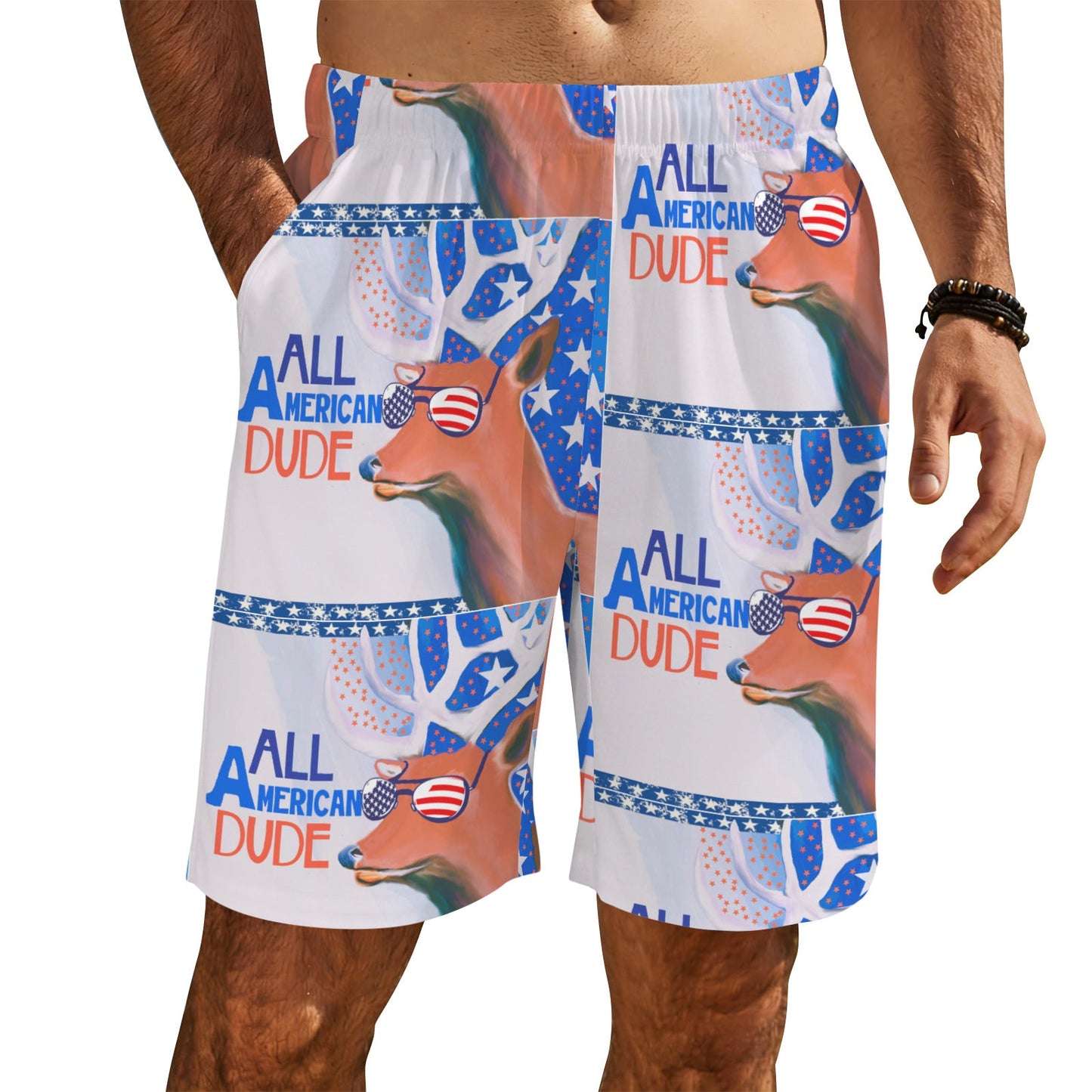 All American Dude with Deer Men's All Over Print Swim Shorts | Ships from USA
