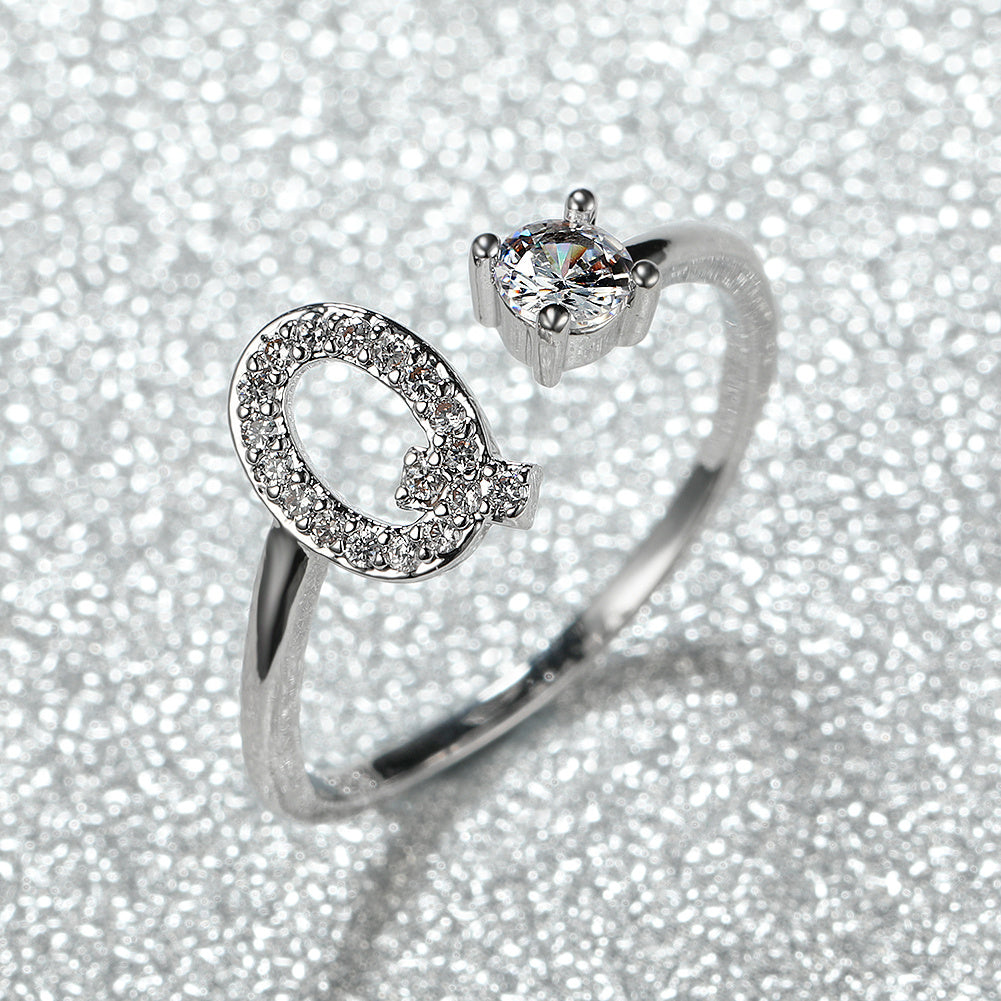 Popular Fashion Silvery AZ Letter Ring Initials Wedding Love Couple Rings Bridesmaid Gift