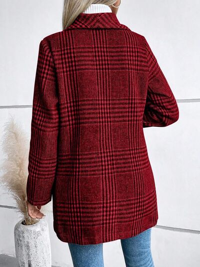 Women's Plaid Collared Neck Buttoned Long Sleeve Jacket – Classic & Lightweight Outerwear for Everyday Wear