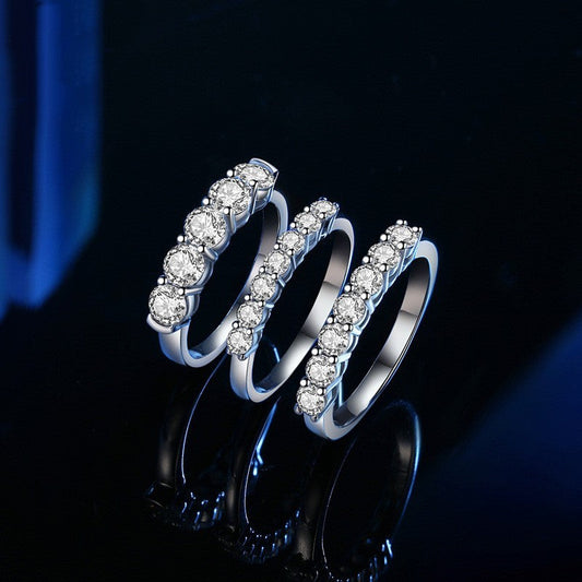 Couple S925 Silver Personalized Half Circle Seven Diamond Ring