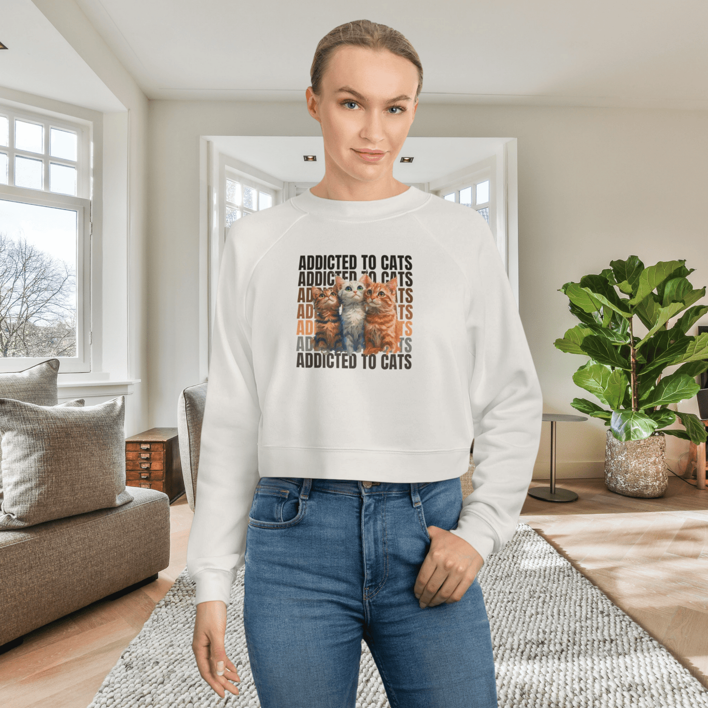 Addicted to Cats Cropped Pullover