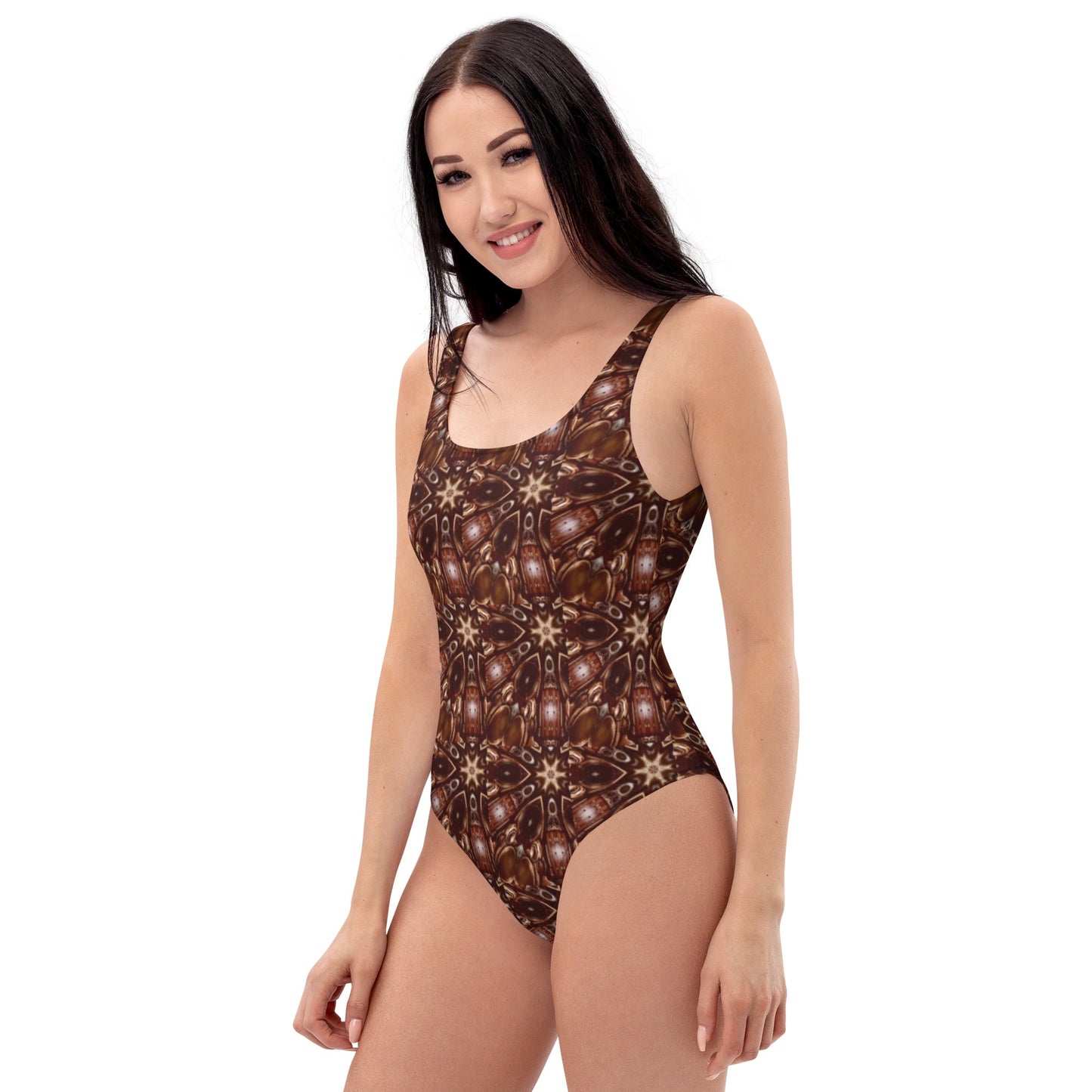 Steamy Brown Steampunk Design One-Piece Swimsuit