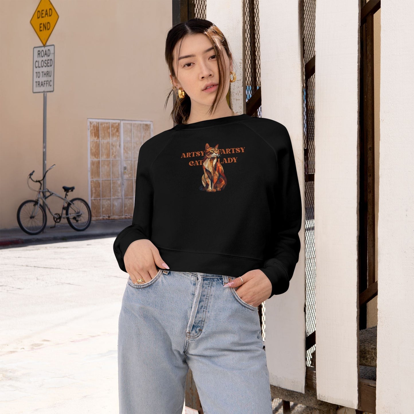Artsy Fartsy Cat Lady Cropped Pullover - Fun & Comfy Fleece Apparel
