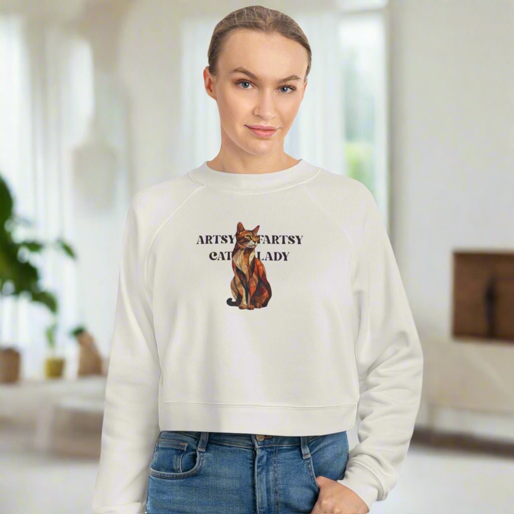 Artsy Fartsy Cat Lady Cropped Pullover - Fun & Comfy Fleece Apparel