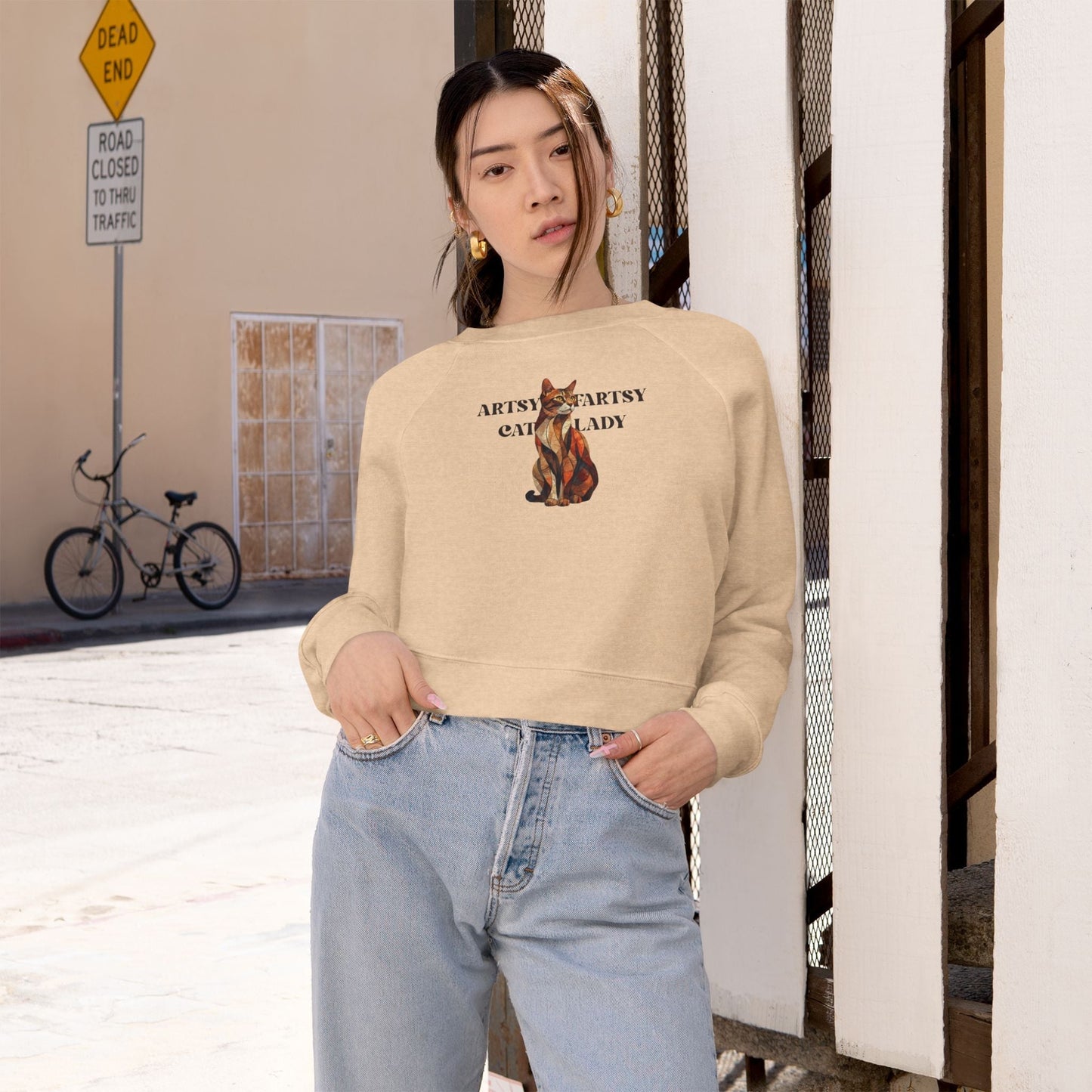 Artsy Fartsy Cat Lady Cropped Pullover - Fun & Comfy Fleece Apparel