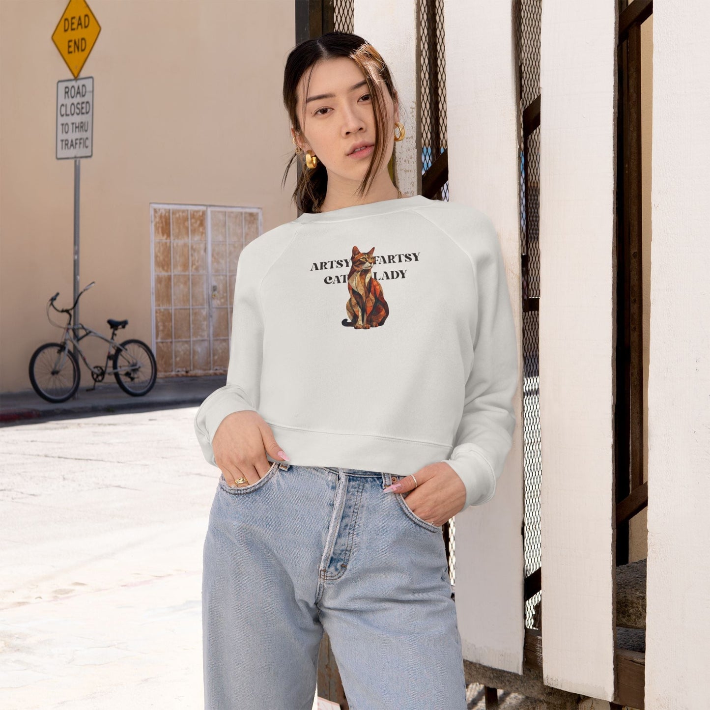 Artsy Fartsy Cat Lady Cropped Pullover - Fun & Comfy Fleece Apparel