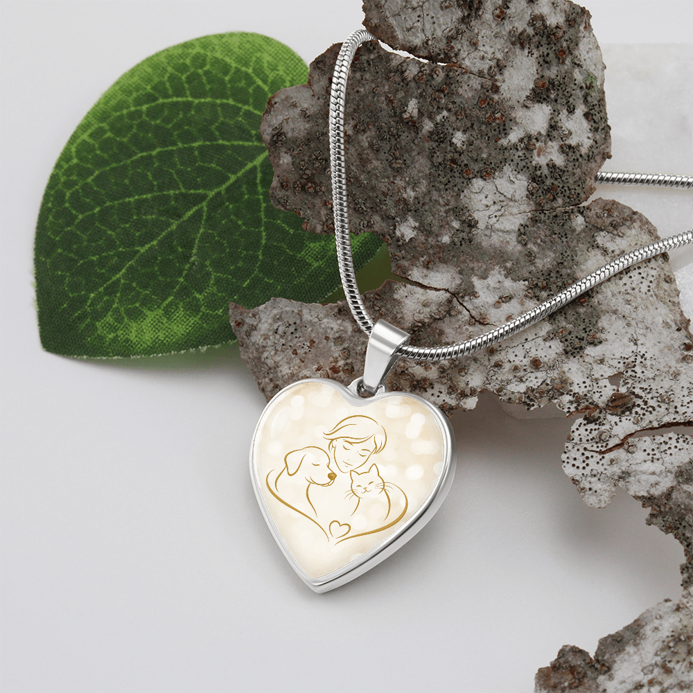 Pet Love Valentine Heart Necklace – Dog, Cat & Human Bond